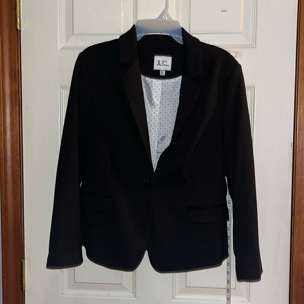 Jules&Leopold-M-black-long sleeve, one button front,polkadot lined,blazer/jacket